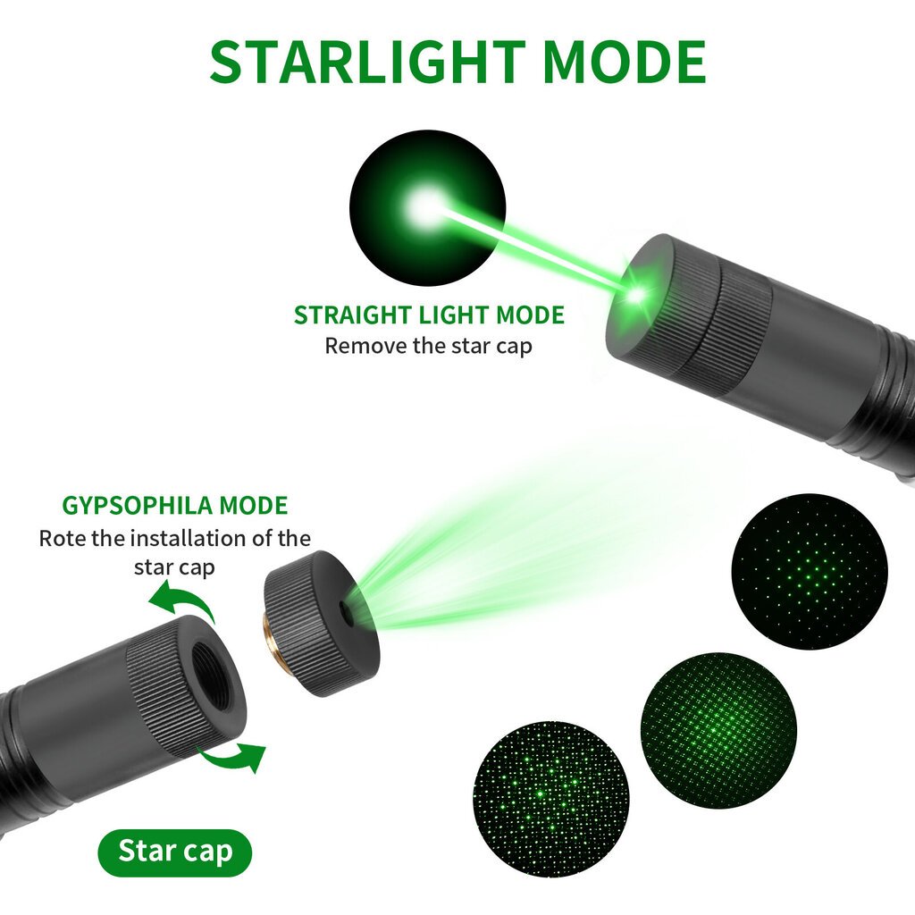 Lazeris su USB pakrovimu, žalias