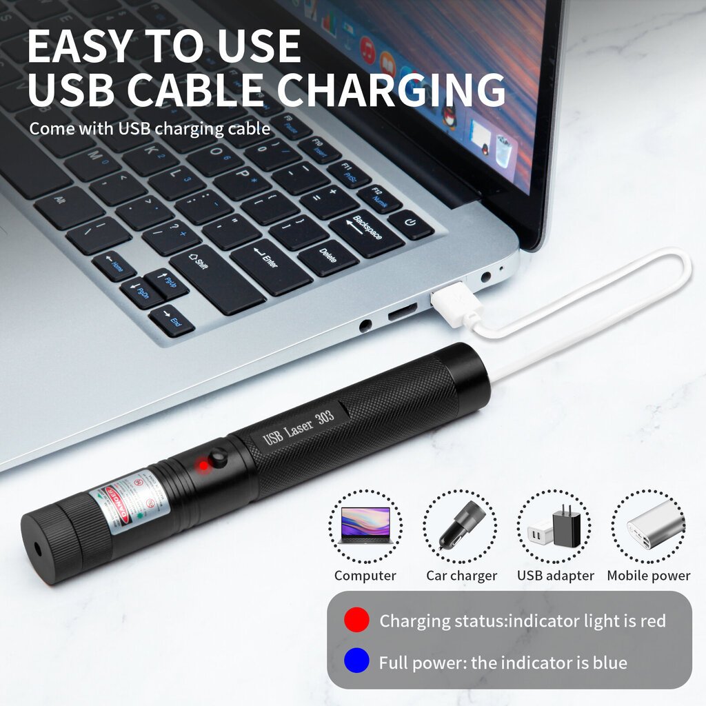 Lazeris su USB pakrovimu, žalias