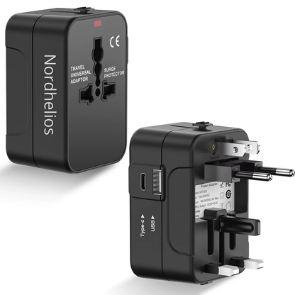 Kelioninis adapteris, universalus kištukas, tinkantis visam pasauliui, su type-c, juodas, Nordhelios