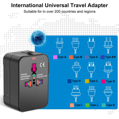 Kelioninis adapteris, universalus kištukas, tinkantis visam pasauliui, su type-c, juodas, Nordhelios