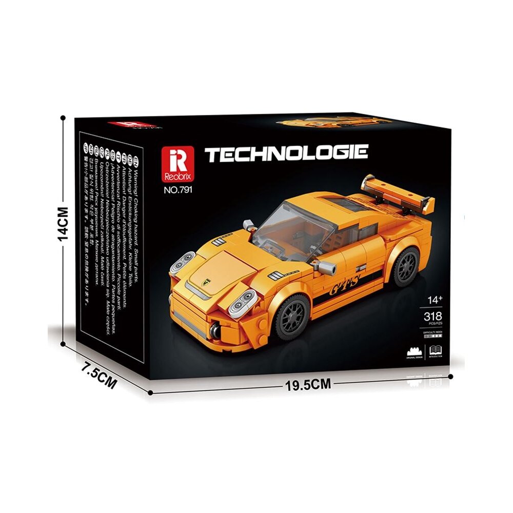 Konstruktorius/dėlionė oranžinė mašinėlė Porsche 911, 318 dalių