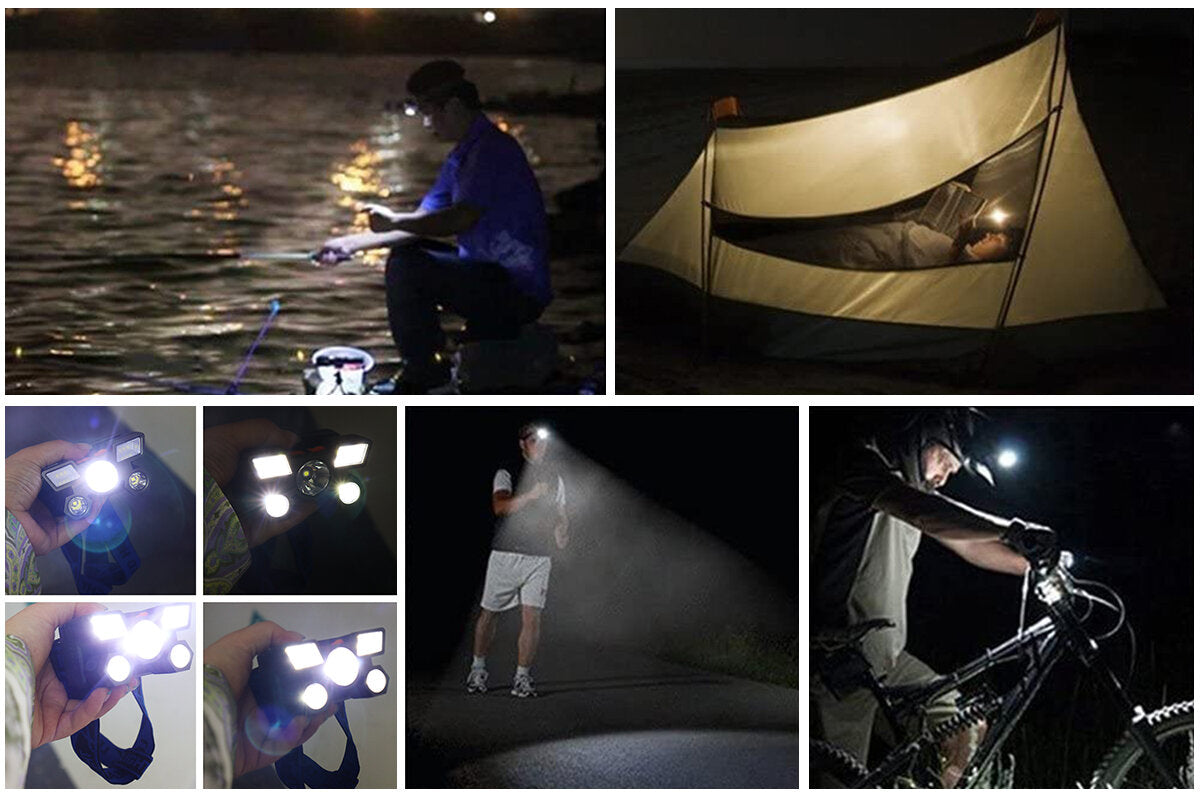 LED prožektorius dedamas ant galvos, su 5 lempom, pakraunamas, lankstomas, 9x XPE