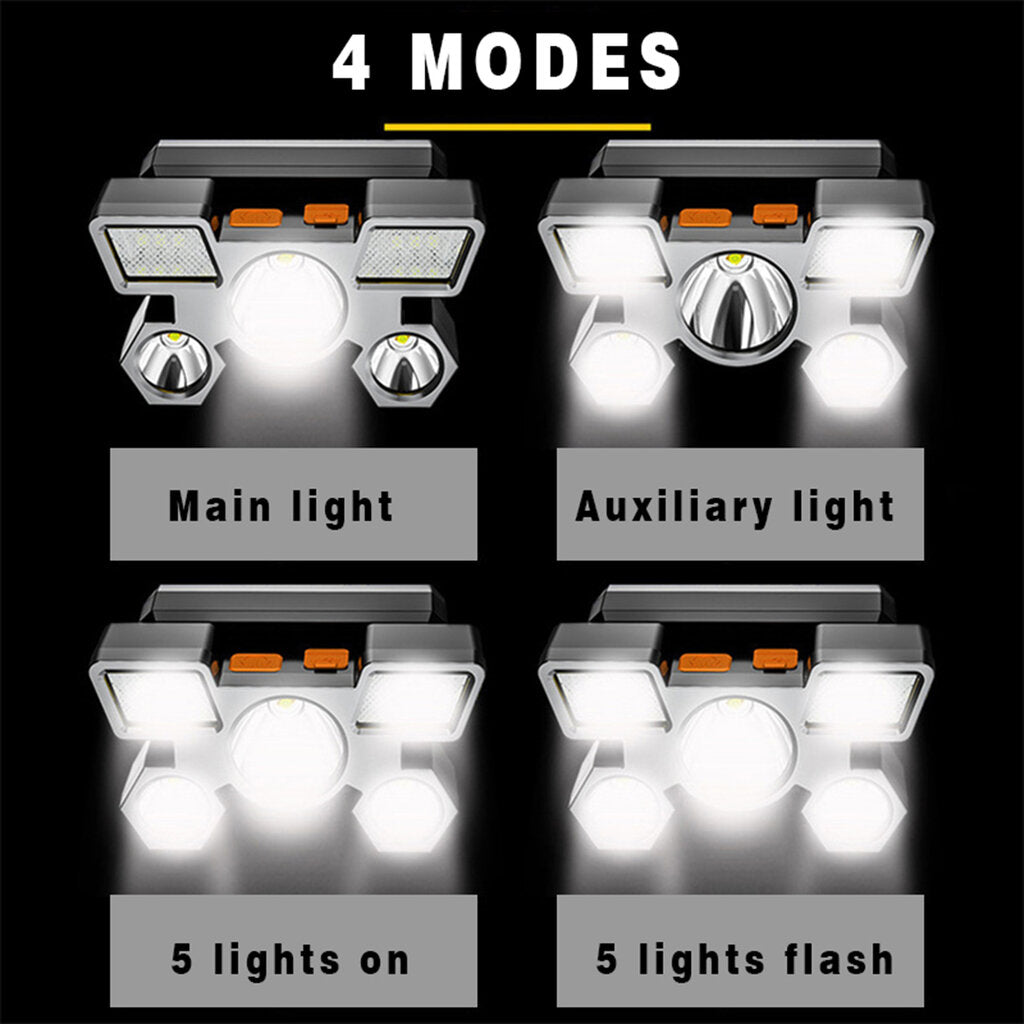 LED prožektorius dedamas ant galvos, su 5 lempom, pakraunamas, lankstomas, 9x XPE
