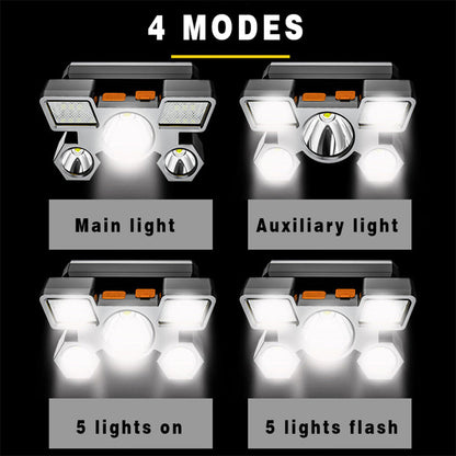 LED prožektorius dedamas ant galvos, su 5 lempom, pakraunamas, lankstomas, 9x XPE