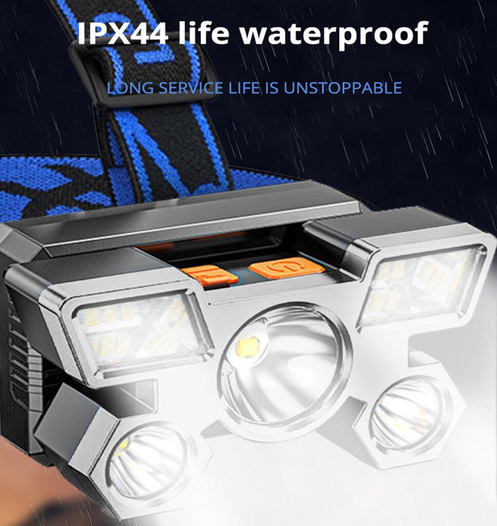 LED prožektorius dedamas ant galvos, su 5 lempom, pakraunamas, lankstomas, 9x XPE