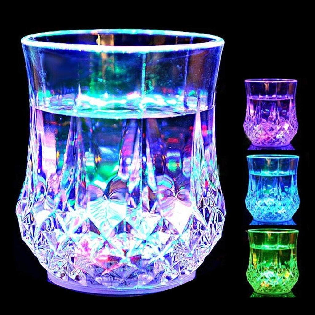 Plastikinė šviečianti stiklinė, LED, su keliais spalvų pasirinkimais