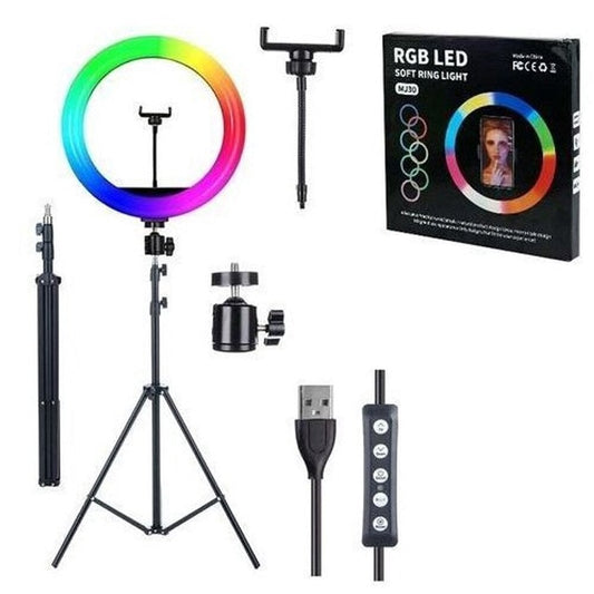 Telefono stovas laikiklis su RGB žiedo formos lempa