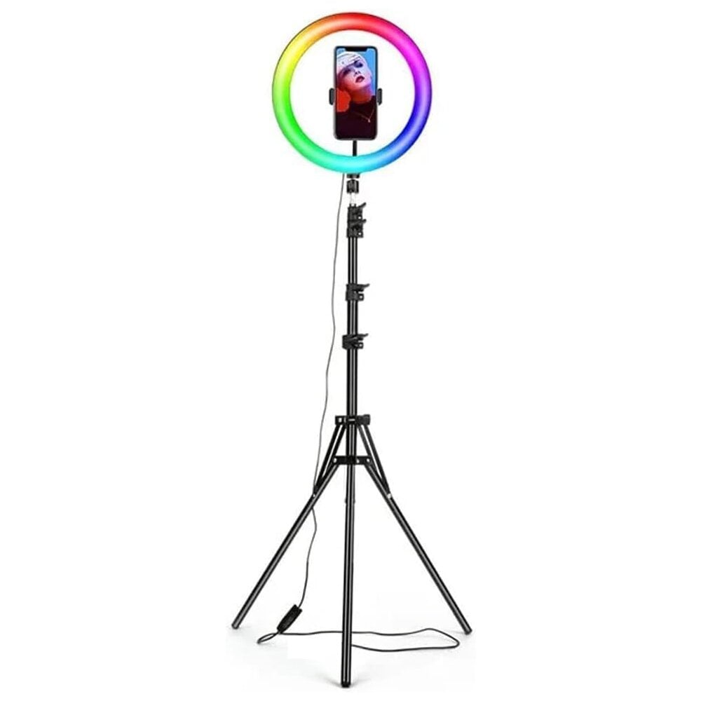 Telefono stovas laikiklis su RGB žiedo formos lempa