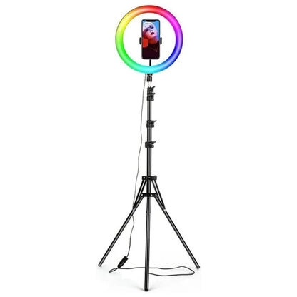 Telefono stovas laikiklis su RGB žiedo formos lempa