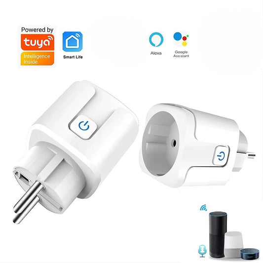 Tuya išmanus rozetės kištukas, baltas, valdomas programėle, balsu, veikia su Google assistant, amazon alexa balso kontrole
