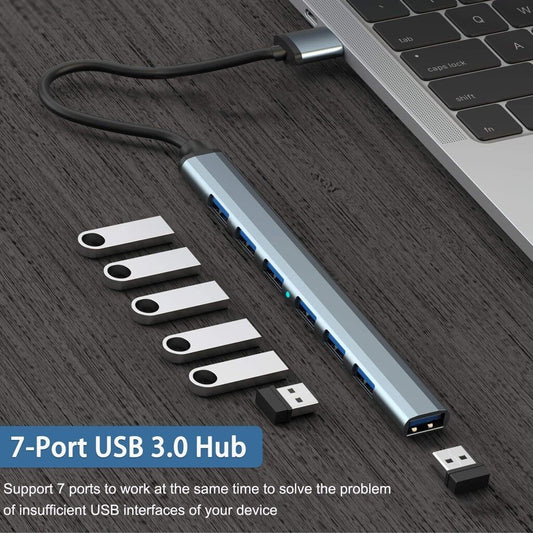 USB Šakotuvas 7 prievadų, pilkas, 3.0 USB